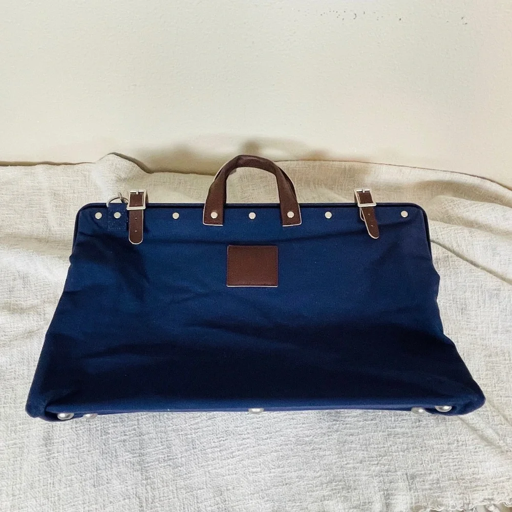 Line‎ of Trade Weekender Duffel Bag Blue Canvas Leather Trim Travel Overnight